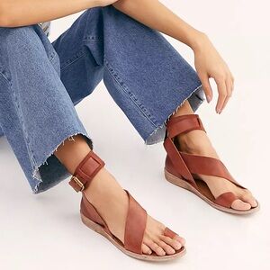 Free People Mahogany Brown Leather Ankle Strap Vale Boot Sandal